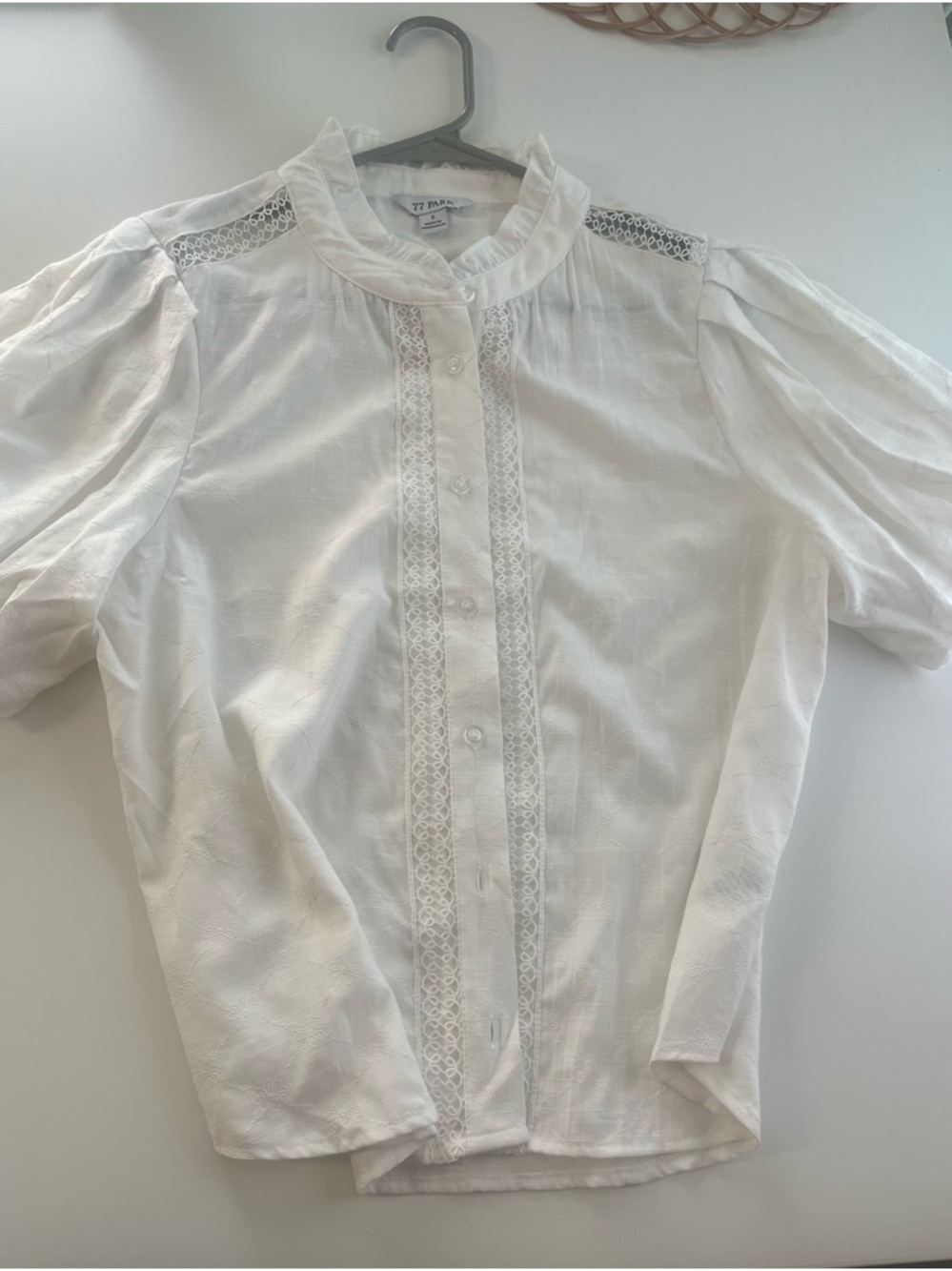 White Lace-Trim Button-Up Blouse